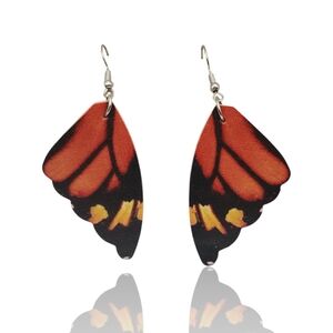 Monarch Butterfly Wing Earrings Orange and Black Statement Dangle